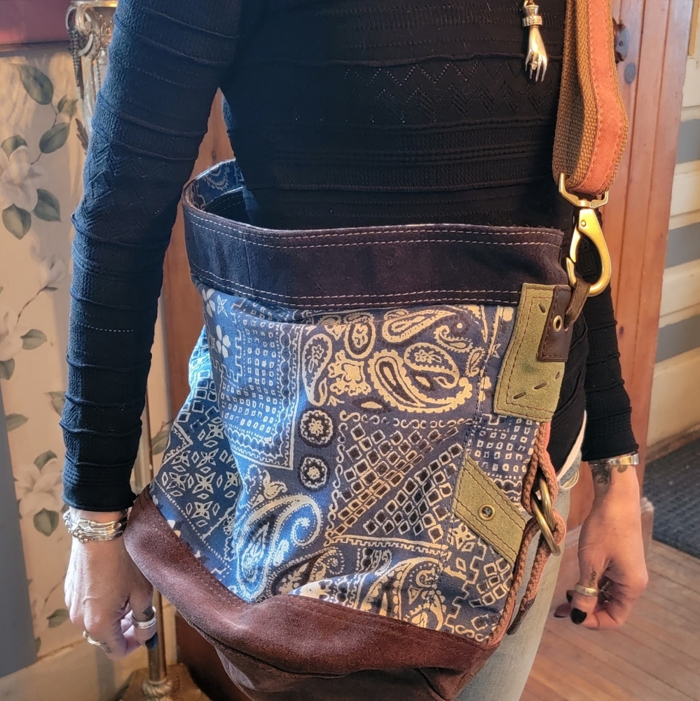 Lucky Brand Huge Crossbody Vintage Canvas and Sued